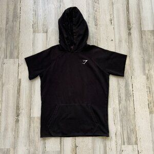 Gymshark Men's Size XS Short Sleeve Hooded Sweatshirt Black Cotton/Poly